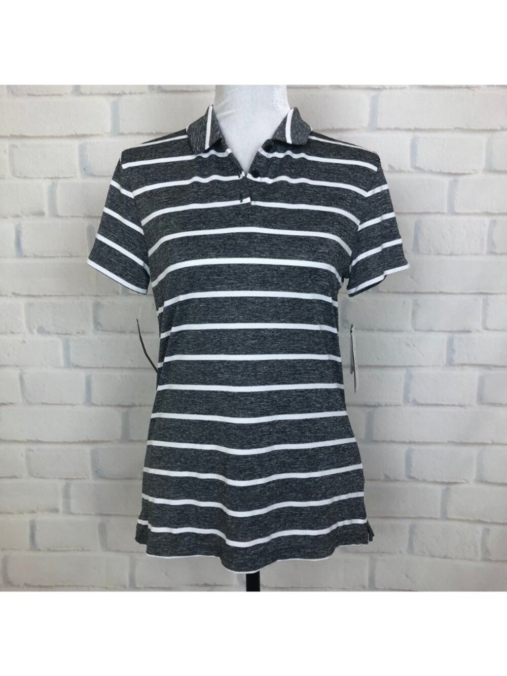 NWT Nike Womens Dry Fit Polo Size S Gray Stripe Short Sleeve